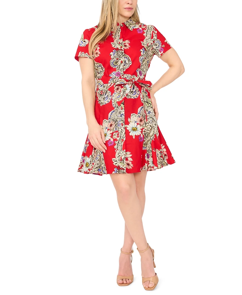 Msk Petite Printed Short-Sleeve Cotton Dress