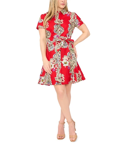 Msk Petite Printed Short-Sleeve Cotton Dress