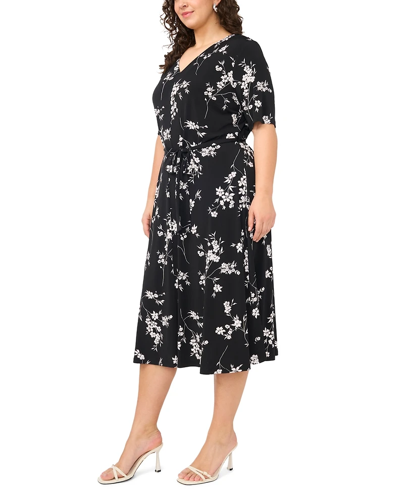Msk Plus Printed V-Neck Midi Dress