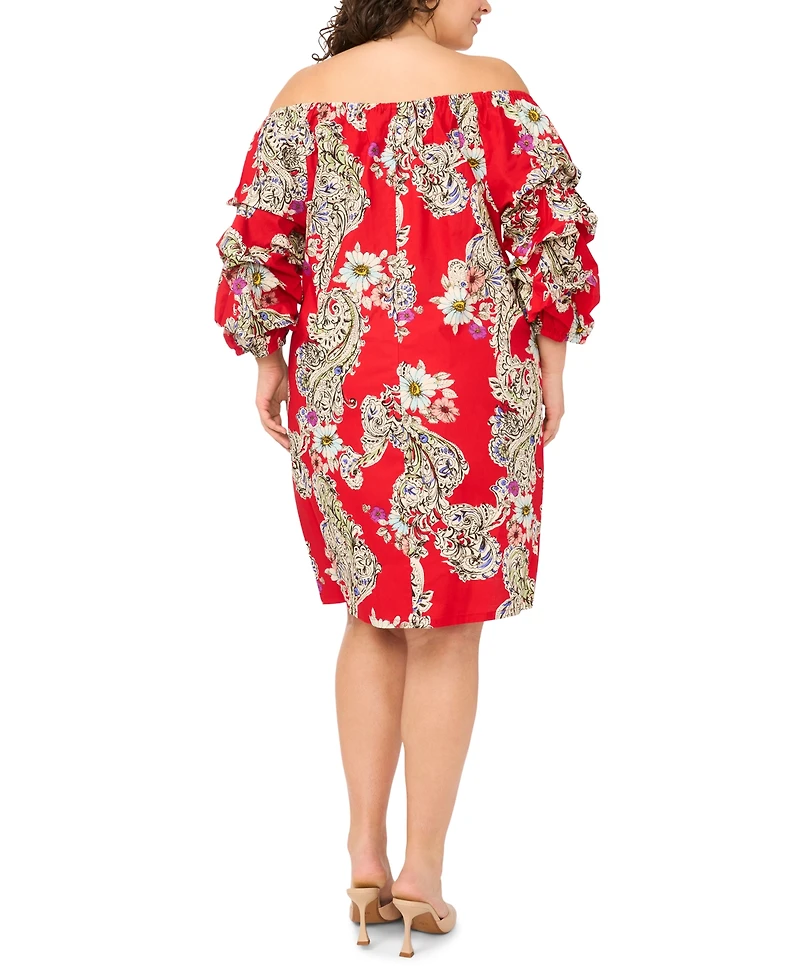 Msk Plus Printed Cotton Off-The-Shoulder Dress