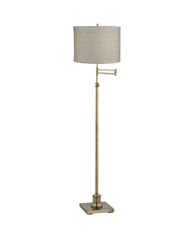 360 Lighting Chic Style Swing Arm Adjustable Floor Lamp 70" Tall Antique Brass Drum Shade for Living Room Reading House Bedroom