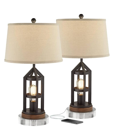 Franklin Iron Works Lucas Industrial Table Lamps Set of 2 with Round Risers 27 1/2" Tall