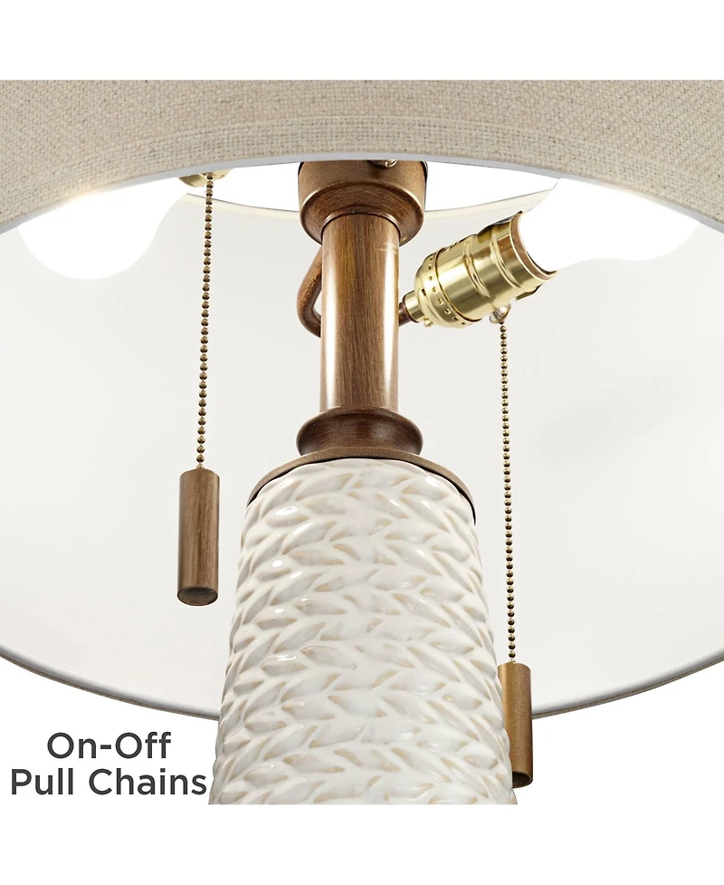 Possini Euro Design Kingston Modern Mid Century Table Lamp 32 3/4" Tall Ceramic with Usb Dimmer Drum Shade for Bedroom Living Room Office