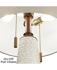 Possini Euro Design Kingston Modern Mid Century Table Lamp 32 3/4" Tall Ceramic with Usb Dimmer Drum Shade for Bedroom Living Room Office