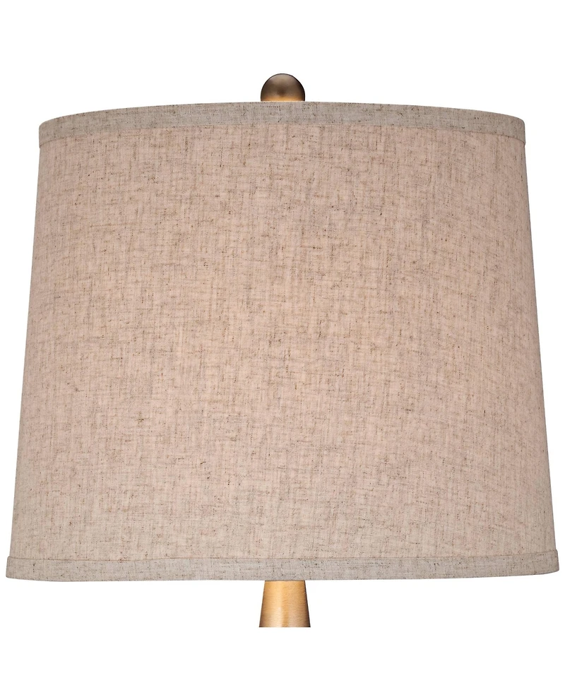 360 Lighting St. Claire Modern Mid Century Table Lamp 30 3/4" Tall Wood Usb Charging Port Fabric Drum Shade for Bedroom Living Room Office House Home