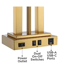 Possini Euro Design Deacon 26" High Traditional Desk Lamps Set of 2 Usb Port Ac Power Outlet Gooseneck Brass Finish Metal Charging