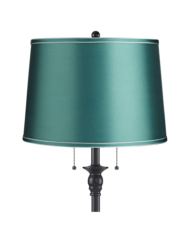 360 Lighting Dyna Traditional 58" Tall 2-Light Standing Floor Lamp Skinny Pole Pull Chain Finish Drum Soft Teal Shade