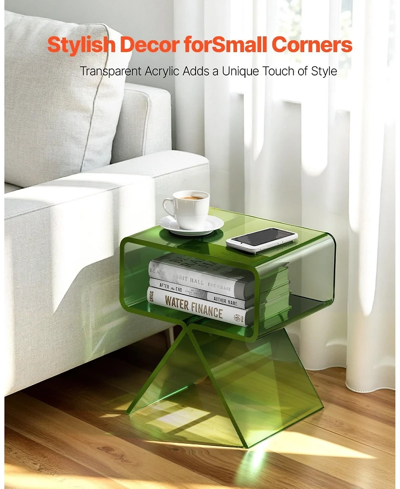 Gouun Acrylic Nightstand Side Table with Storage Shelf for Bedroom