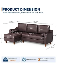 gaomon 89" L-Shaped Sofa with Chaise, Mid-Century Modern 3-Seater Couch