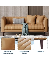 gaomon 83" Faux Leather Sofa, 3-Seater Couch with Pillows, Deep Seat and Wood Legs