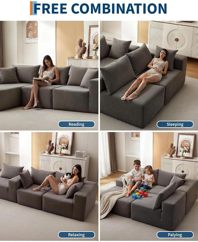 gaomon 108" Modular Cloud Sectional Sofa, L-Shaped Couch with Chaise, Deep Seat, No Assembly