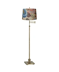 360 Lighting Swing Arm Floor Lamp Adjustable Height 70" Tall Antique Brass Tropic Flower Drum Shade for Living Room Reading Bedroom Office