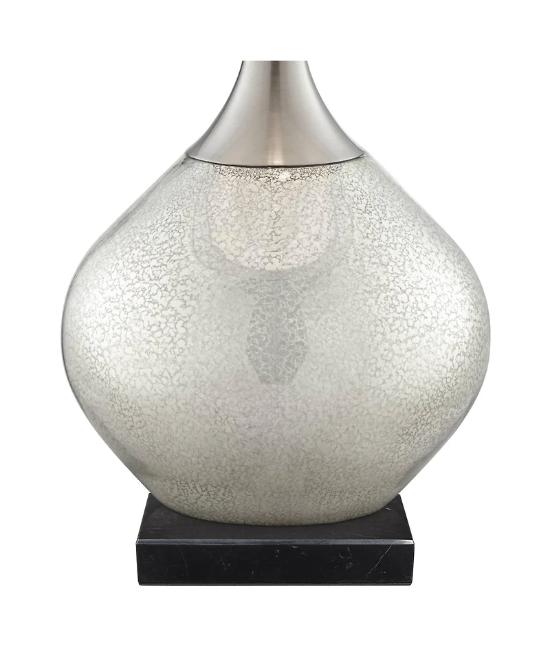 Possini Euro Design Swift Modern Table Lamp with Square Marble Riser 30 1/2" Tall Glass Chrome Drum Shade for Bedroom Living Room House Home
