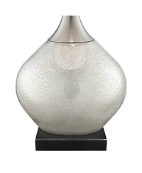 Possini Euro Design Swift Modern Table Lamp with Square Marble Riser 30 1/2" Tall Glass Chrome Drum Shade for Bedroom Living Room House Home