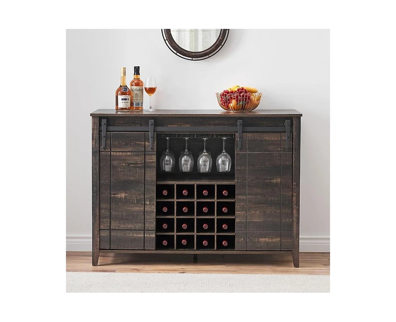 gaomon Wine Bar Cabinet,47" Farmhouse Coffee Bar Cabinet with Sliding Barn Door, Buffet Sideboard Cabinet with 16 Bottle Wine Rack for Dining, Living
