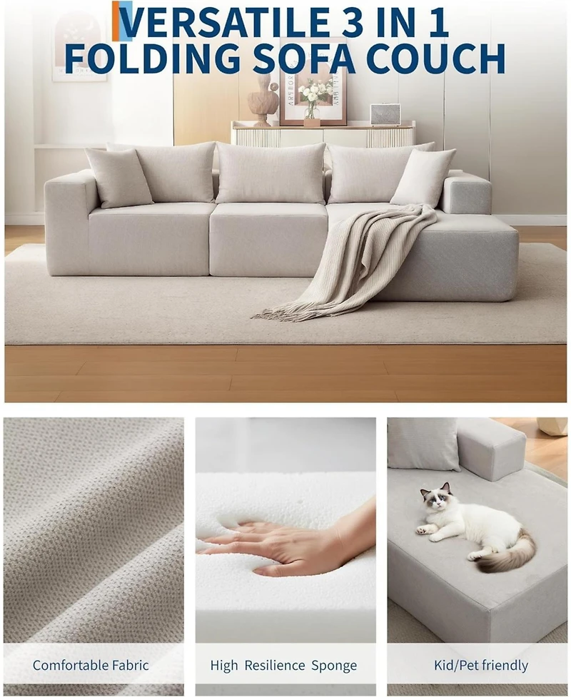 gaomon 108" Modular Cloud Sectional Sofa, L-Shaped Couch with Chaise, Deep Seat, No Assembly - Beige (cotton linen fabric)