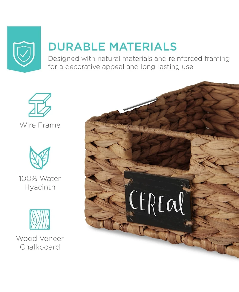 Best Choice Products Set of 4 12in Woven Water Hyacinth Pantry Baskets w/ Chalkboard Label, Chalk Marker
