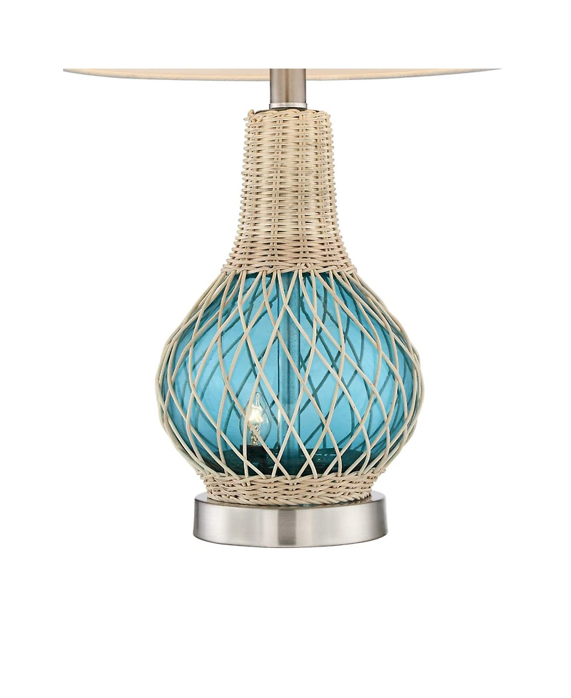 360 Lighting Alana Coastal Accent Table Lamp 22 3/4" High Rope Glass Gourd with Table Top Dimmer Fabric Drum Shade for Bedroom Living Room