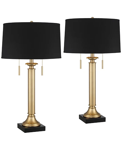 Possini Euro Design Wynne 30" Tall Large Traditional End Table Lamps Set of 2 Dual Usb Ports Gold Metal Shade Charging