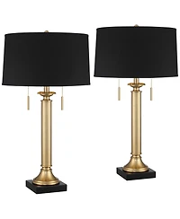 Possini Euro Design Wynne 30" Tall Large Traditional End Table Lamps Set of 2 Dual Usb Ports Gold Metal Shade Charging