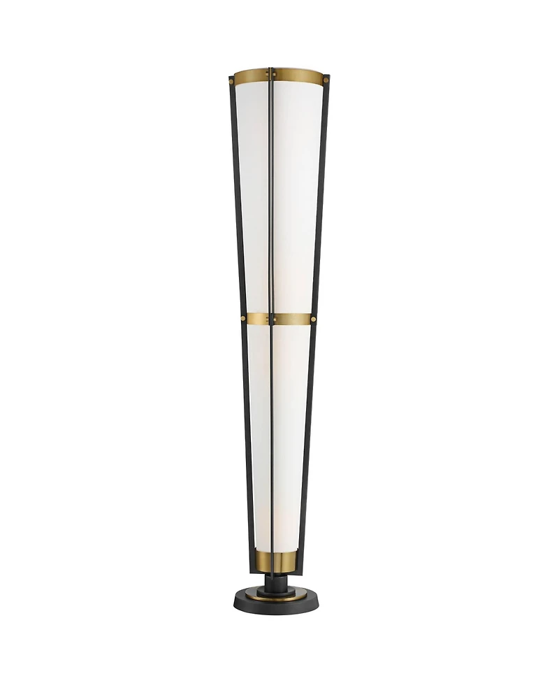 Possini Euro Design Vista Mid Century Modern 68" Tall Torchiere Floor Lamp Smart Socket Gunmetal Brass Cone Shade for Living Room