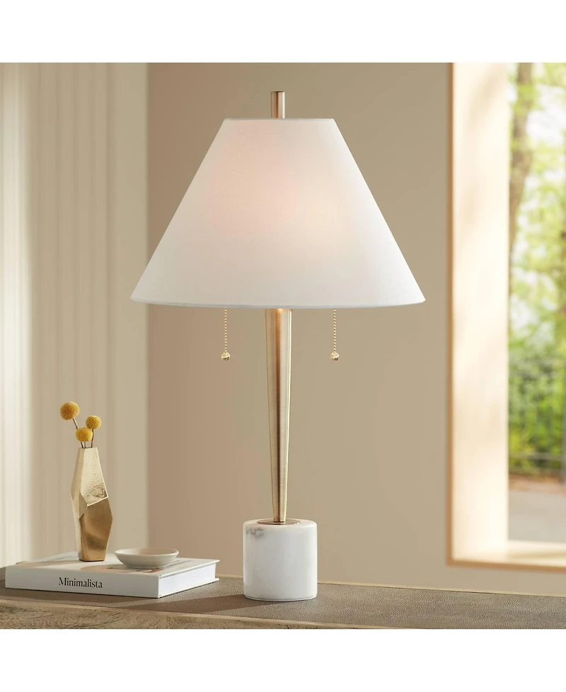 Possini Euro Design Brandi 27 1/2" Tall Modern Table Lamp Pull Chain Gold Brass Finish Metal Marble Single Living Room Bedroom