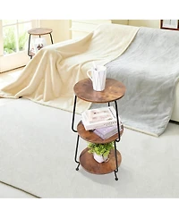 Yigii Small Round Side shelf 3 Tier Circular End Table Brown Nightstand Storage Shelf