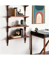 Yigii Mid-century Wall Shelf 24" Walnut 2-Tier Solid Wood Storage