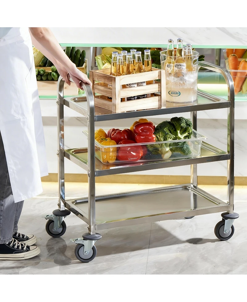 Yigii Stainless Steel Utility Cart Locking Casters Removable Shelf Kitchen Restaurant