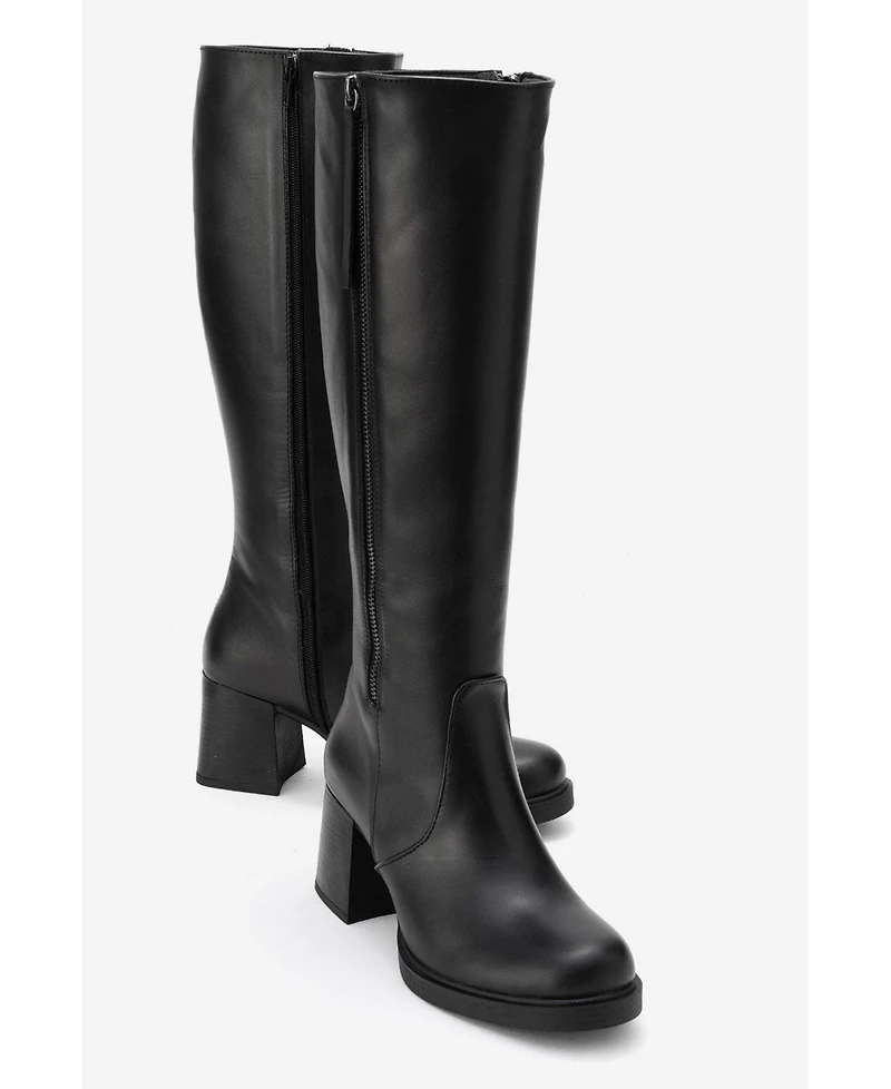 Forever & Always Shoes Women's Lensa Leather Block Heel Boot