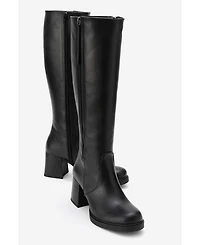 Forever & Always Shoes Women's Lensa Leather Block Heel Boot