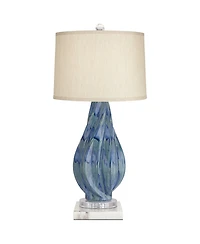 Possini Euro Design Teresa Modern Table Lamp with Square Marble Riser 31" Tall Teal Ceramic Drum Shade for Bedroom Living Room Nightstand