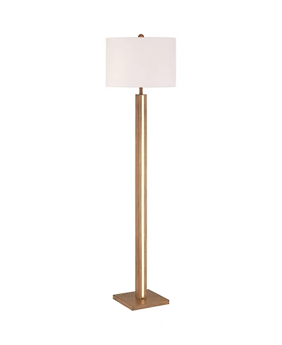 Possini Euro Design Brookline Farmhouse Rustic 63" Tall Standing Floor Lamp Column with Led Side Light Wood Walnut Finish