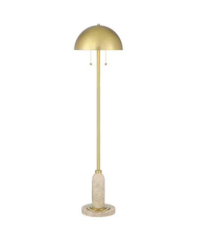 Possini Euro Design Medbury Mid Century Modern 61 1/2" Tall Standing Floor Lamp Pull Chain Gold Metal Brass Finish Dome Shade
