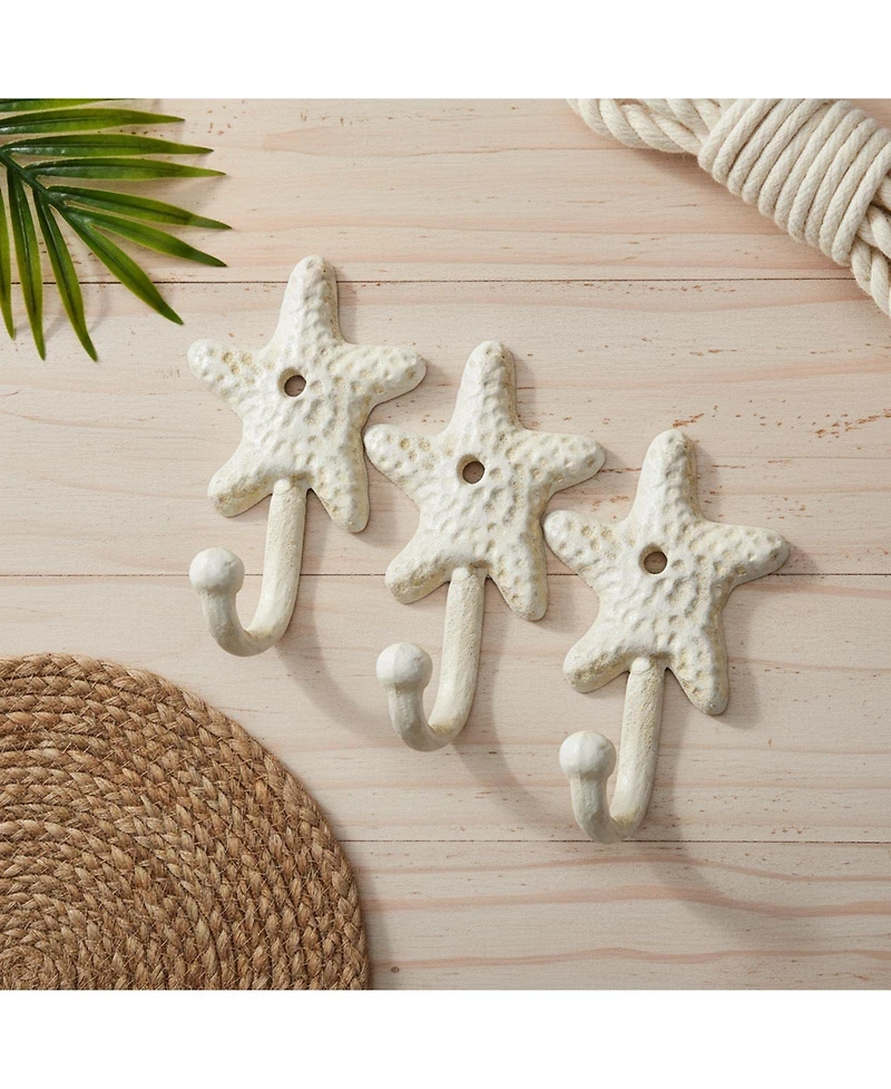 Yigii 3pcs Cast Iron Starfish Wall Hooks Nautical Decorative Hangers for Coats Towels Keys
