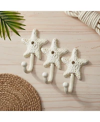 Yigii 3pcs Cast Iron Starfish Wall Hooks Nautical Decorative Hangers for Coats Towels Keys