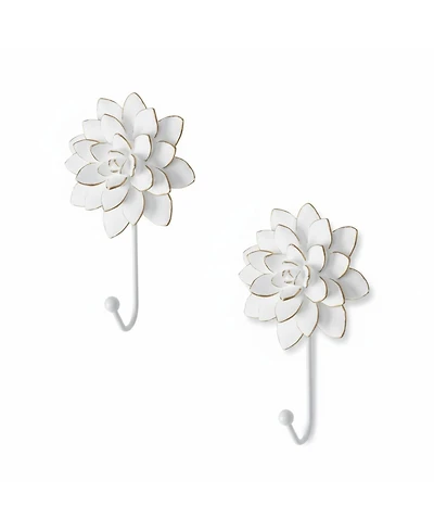 Yigii Flower Decorative Wall Hooks, 2-Piece Resin Wall-Mounted Hooks for Clothes, Towels