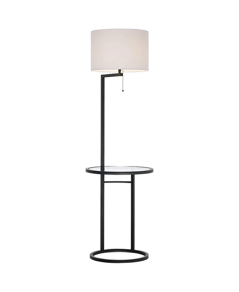 360 Lighting Space Saver Modern Floor Lamps with Tray Table 62" Tall Set of 2 Metal Fabric Drum Shade for Living Room Bedroom Office House