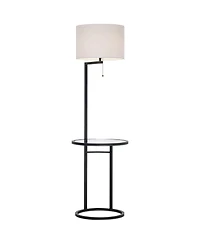 360 Lighting Space Saver Modern Floor Lamps with Tray Table 62" Tall Set of 2 Metal Fabric Drum Shade for Living Room Bedroom Office House