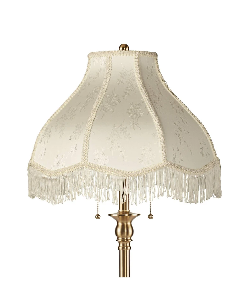 360 Lighting Dyna Traditional Tall 2-Light Standing Floor Lamp Pole Pull Chain Antique Brass Finish Scalloped Shade