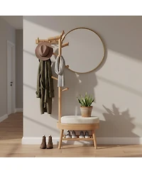 Yigii Solid Wood Shoe Bench Coat Rack Storage Narrow Entryway