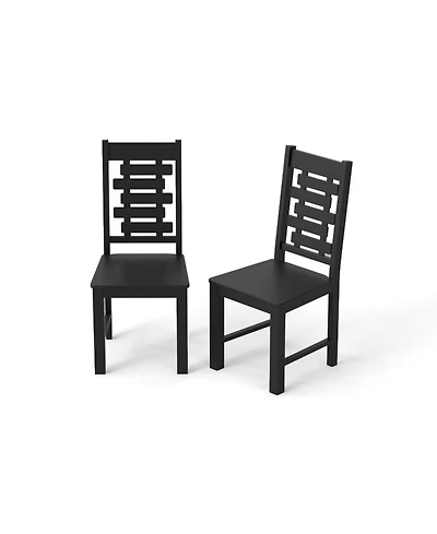 Gouun Set of 2 Solid Rubber Wood Dining Chairs with Hollowed Backrest