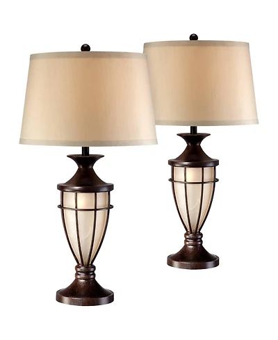 John Timberland Traditional Table Lamps 33" Tall Set of 2 with Nightlight Lantern Brushed Iron Cage