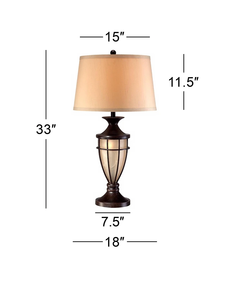 John Timberland Mission Cage Traditional Table Lamp 33" Tall Brushed Iron Cage Glass with Dimmer Nightlight