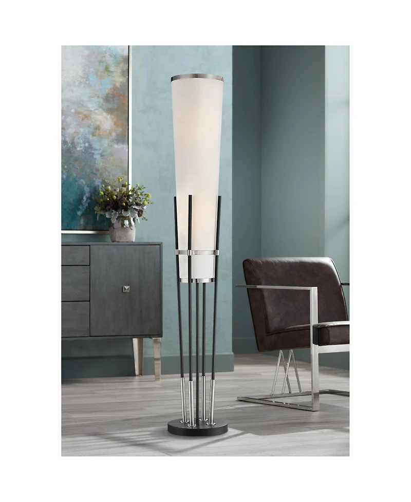 Possini Euro Design Flute Mid Century Modern 64" Tall Floor Lamp with Smart Socket Satin Nickel Shade for Living Room House