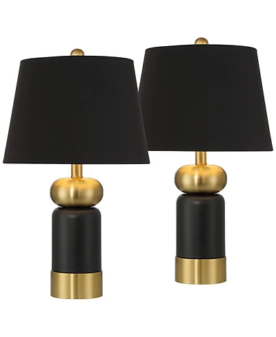 360 Lighting Anthem 19" High Small Modern Accent Table Lamps Set of 2 Brass Finish Metal Shade Living Room Bedroom