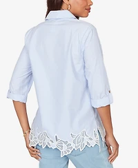 Ruby Rd. Petite Coastal Stripe Lace-Hem Henley Top