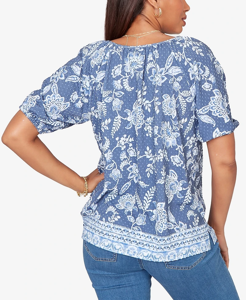 Ruby Rd. Petite Smocked Floral Clip Dot Top