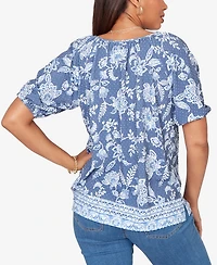 Ruby Rd. Petite Smocked Floral Clip Dot Top