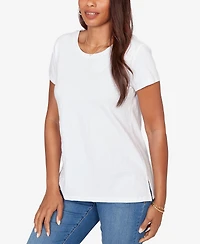 Ruby Rd. Petite Paisley Lace Solid Knit T-Shirt